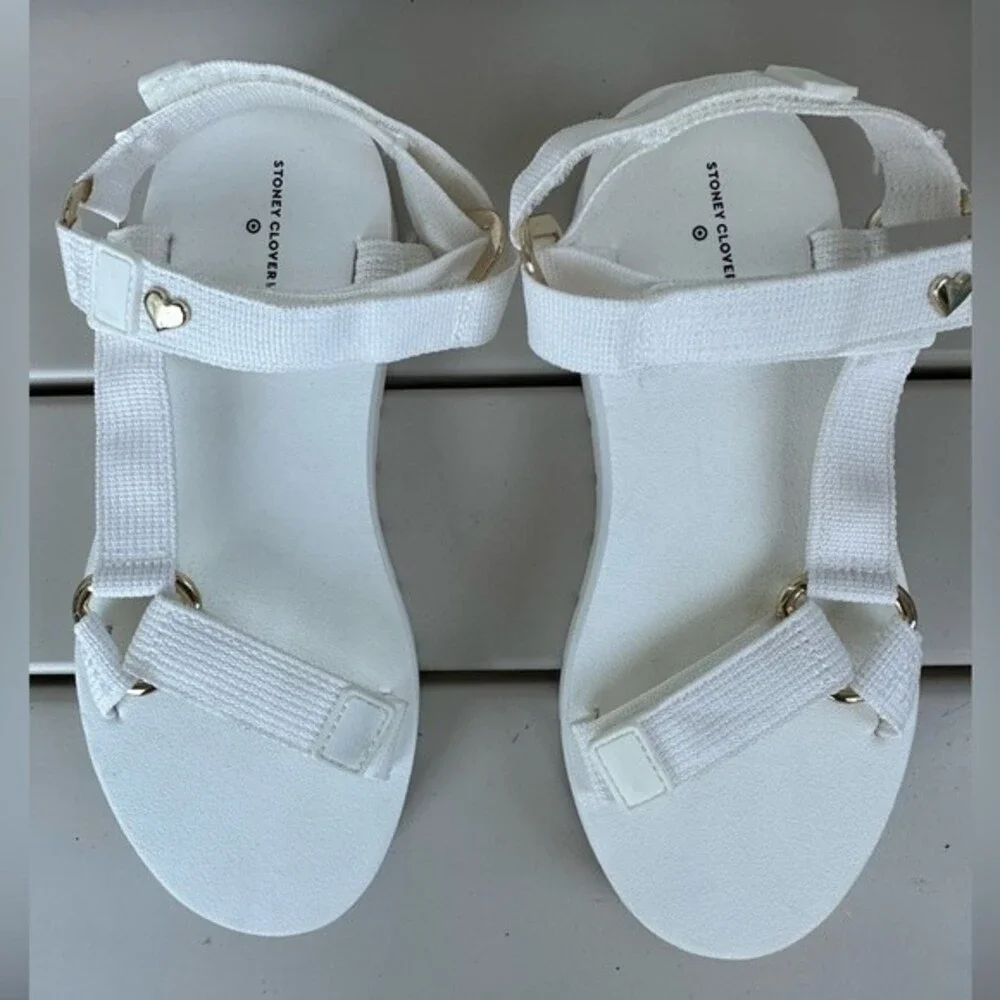 Stoney Clover Lane Women's Hook Loop Strappy White Summer Sandals 6